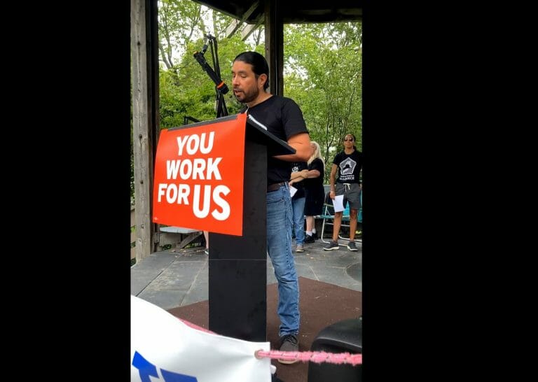 Rafael Macias speaks at a #SealTheDeal rally in Brunswick, Maine.
