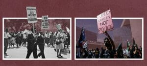 An image of the March on Washington next to an image of a racial justice protest