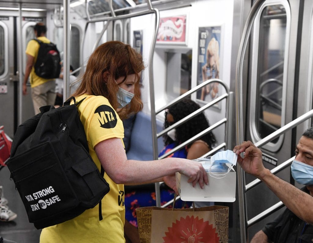 New York enters Phase 4 reopening on Mon., July 20, 2020 as the MTA launches “Operation Respect.” Employees went out through the system as a “Mask Force,” handing out free masks to transit customers.