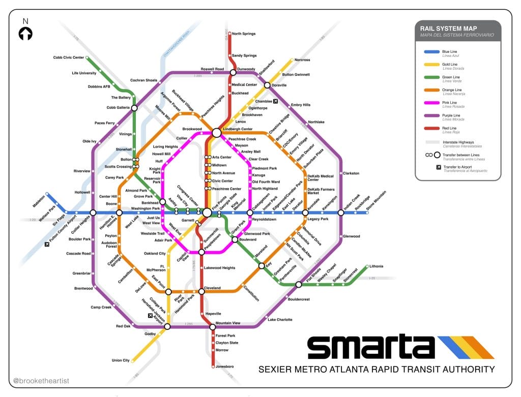 Fantasy Transit Map by Brooke Robinson titled "Sexier Metropolitan Atlanta Rapid Transit Authority."